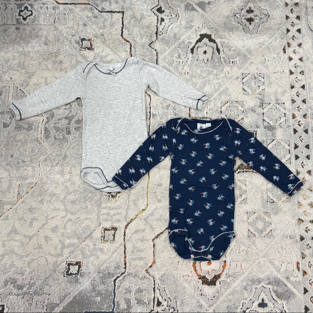Petit Bateau lot of 2 bodysuits, 9-12 months